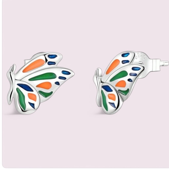 Luzy Jewelry Jewelry - 925 Sterling Silver Enamel Butterfly Stud Earrings
